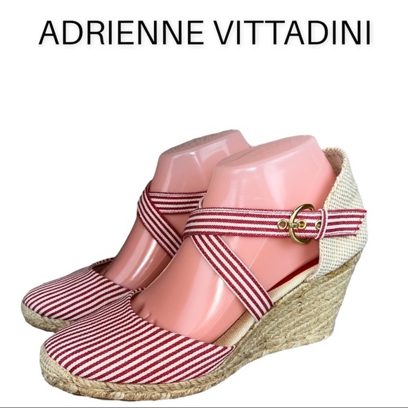 Adrienne Vittadini sz 7.5 Brianna red striped wedge Espadrilles - Picture 1 of 12